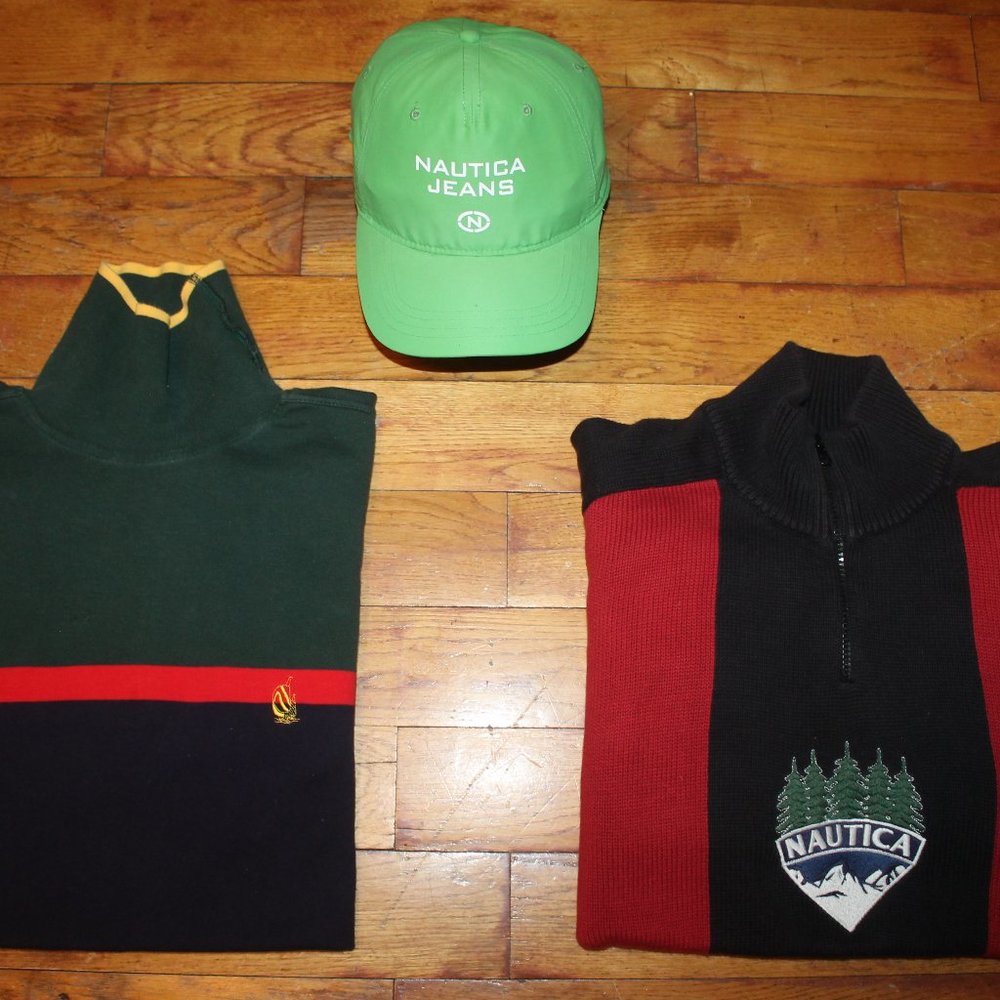 Vintage Nautica Turtle Neck Shirt + "Downhill Skiing" Sweater + BNWT Jeans Hat